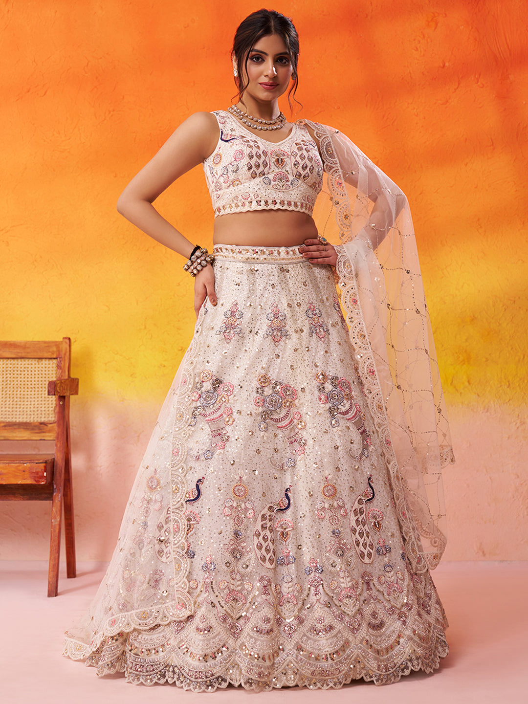 Net Fabric Sequins embroidery Semi-Stitched Lehenga & Unstitched Blouse With Dupatta House of Panchhi