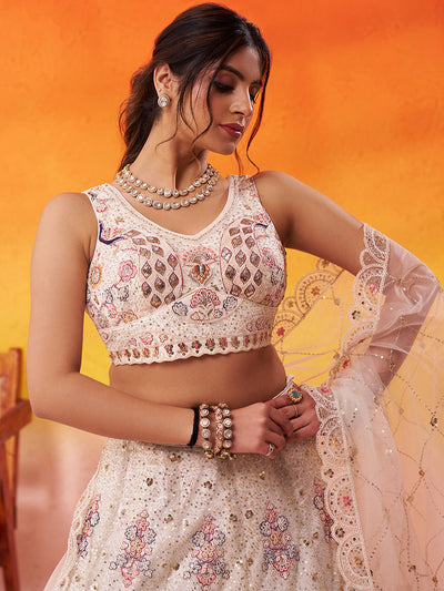 Net Fabric Sequins embroidery Semi-Stitched Lehenga & Unstitched Blouse With Dupatta House of Panchhi