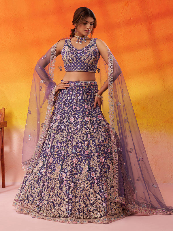 Net Fabric Sequins embroidery Semi-Stitched Lehenga & Unstitched Blouse With Dupatta