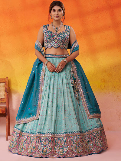 Jacquard Tissue Sequins Thread Semi-Stitched Lehenga & Unstitched Blouse With Dupatta House of Panchhi