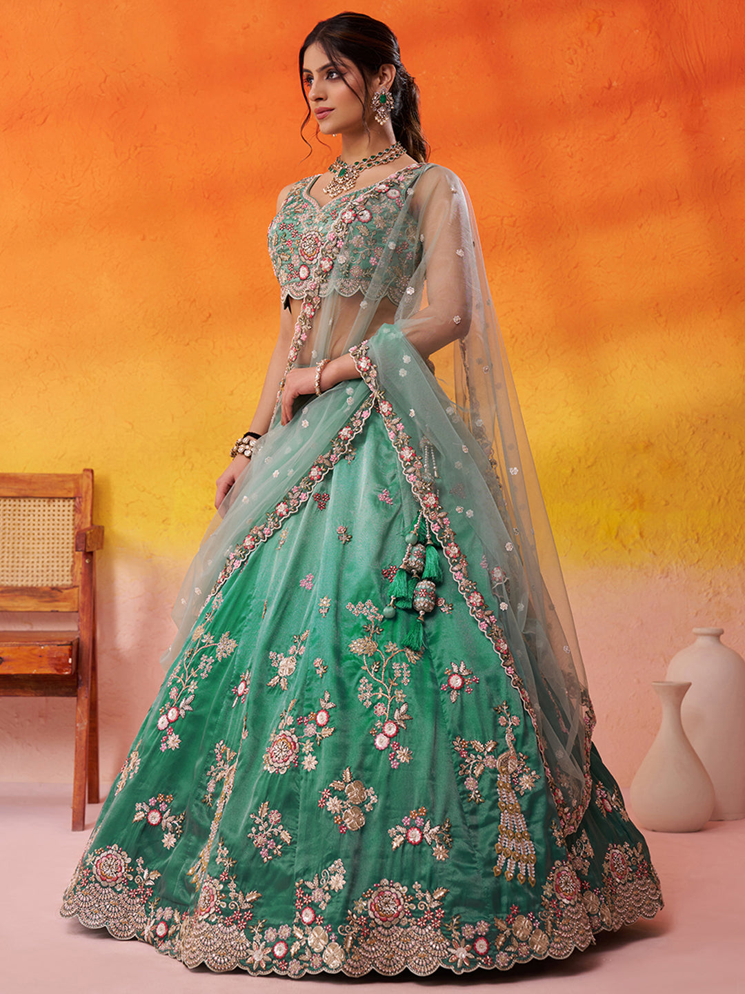 Tissue Fabric Sequins embroidery Semi-Stitched Lehenga & Unstitched Blouse With Dupatta House of Panchhi