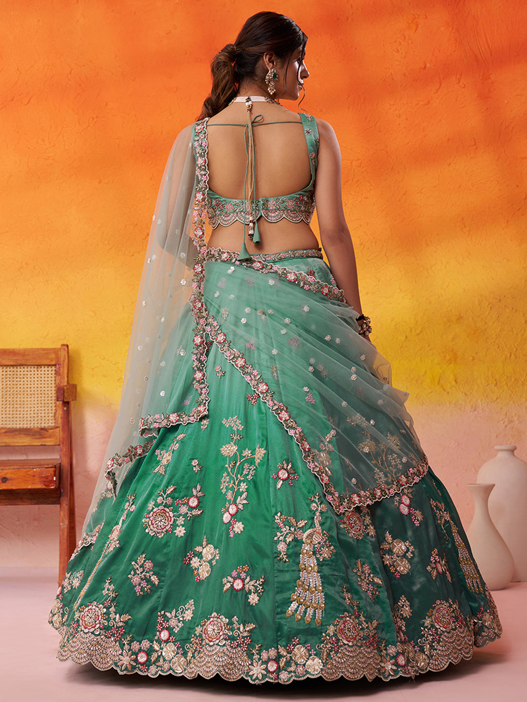 Tissue Fabric Sequins embroidery Semi-Stitched Lehenga & Unstitched Blouse With Dupatta House of Panchhi