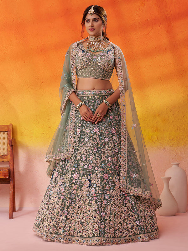 Tissue Fabric Sequins & Embroidery Semi-Stitched Lehenga & Unstitched Blouse With Dupatta (Copy) House of Panchhi