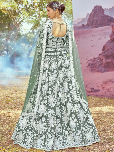 Satin Silk White Color Sequined Heavy Embroidered Mirror,Moti & Zarkan work Semi-Stitched Lehenga choli