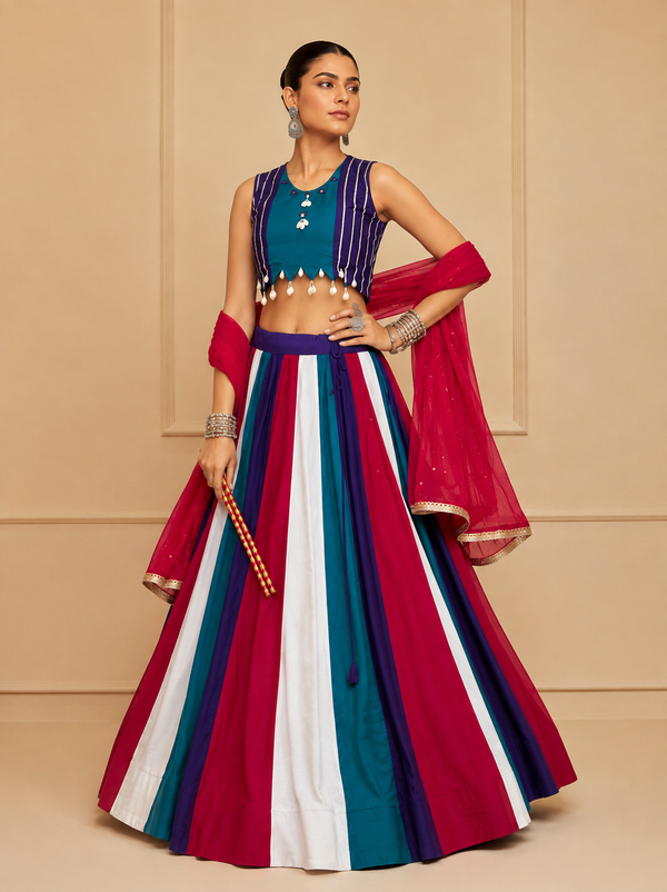 Marron & Blue color Navratri Designer Ready To Wear Lehenga Set houseofpanchhi