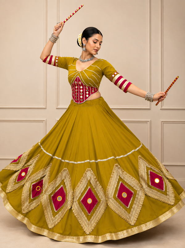 Olive color Navratri Designer Ready To Wear Lehenga Set houseofpanchhi