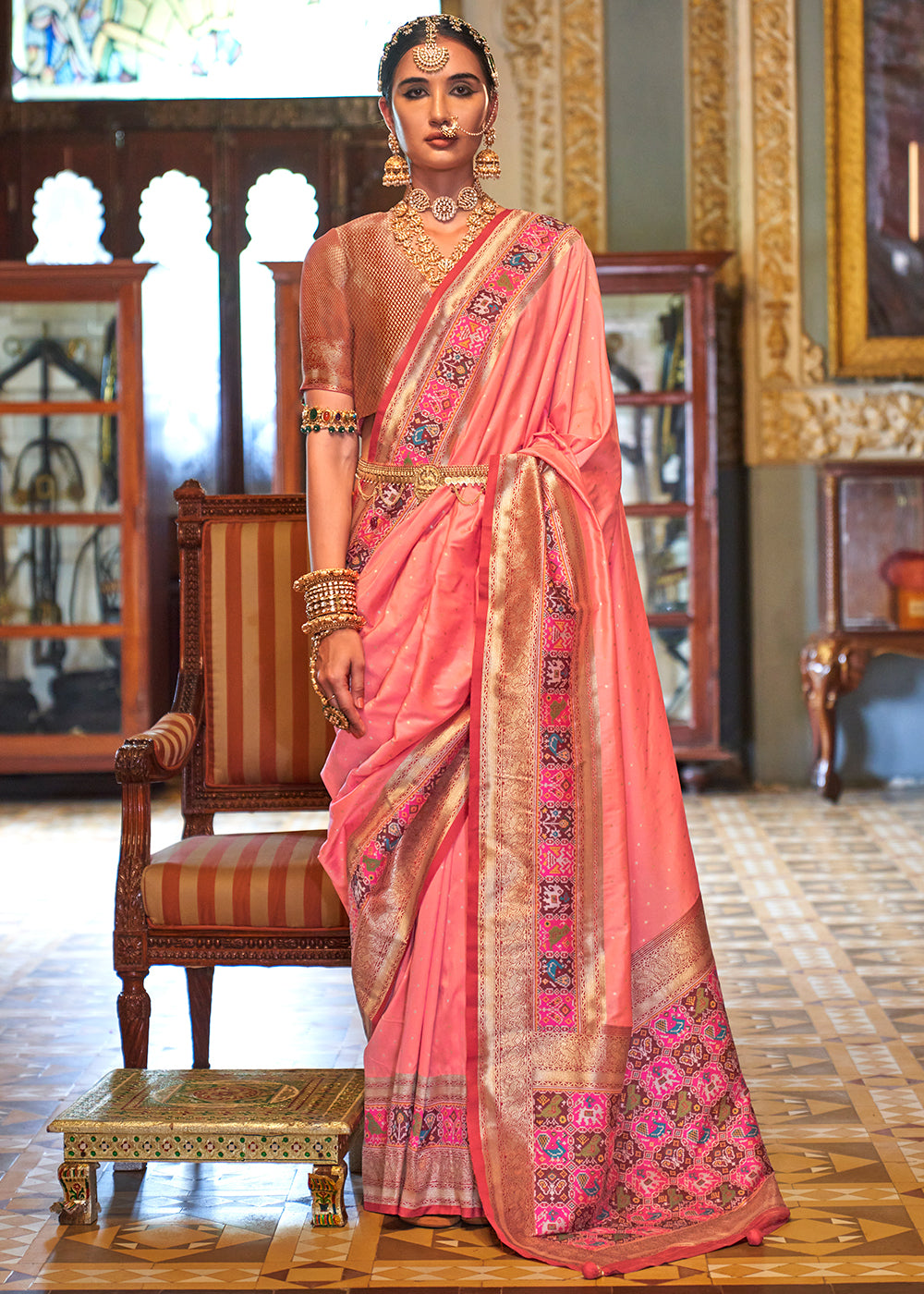 PREMIUM SILK Embroidered with Heavy Patchwork & Cutwork Border Saree with  Blouse