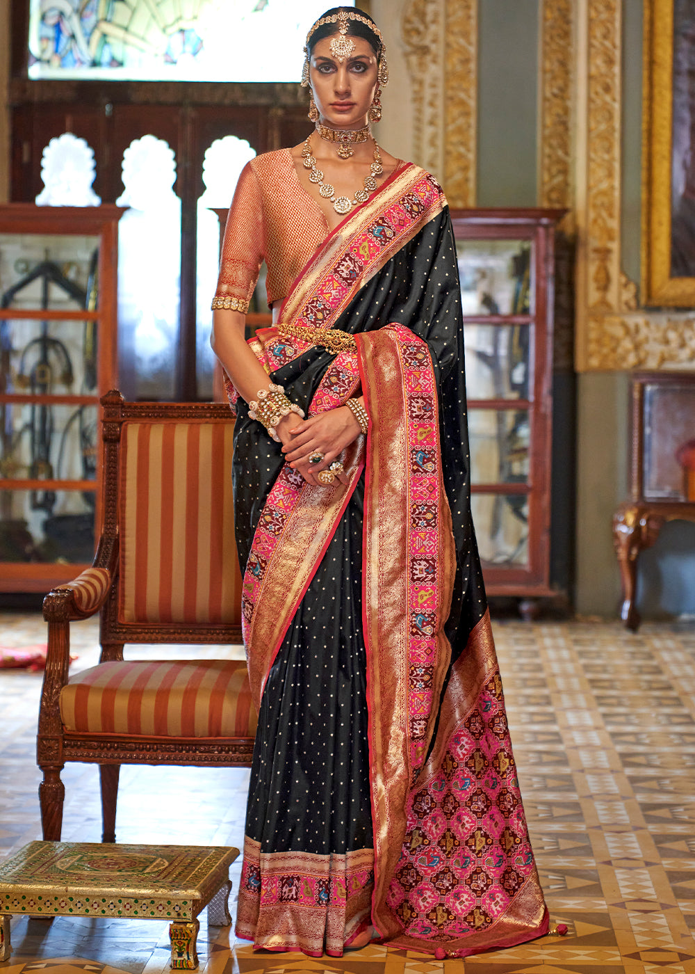 PREMIUM SILK Embroidered with Heavy Patchwork & Cutwork Border Saree with  Blouse