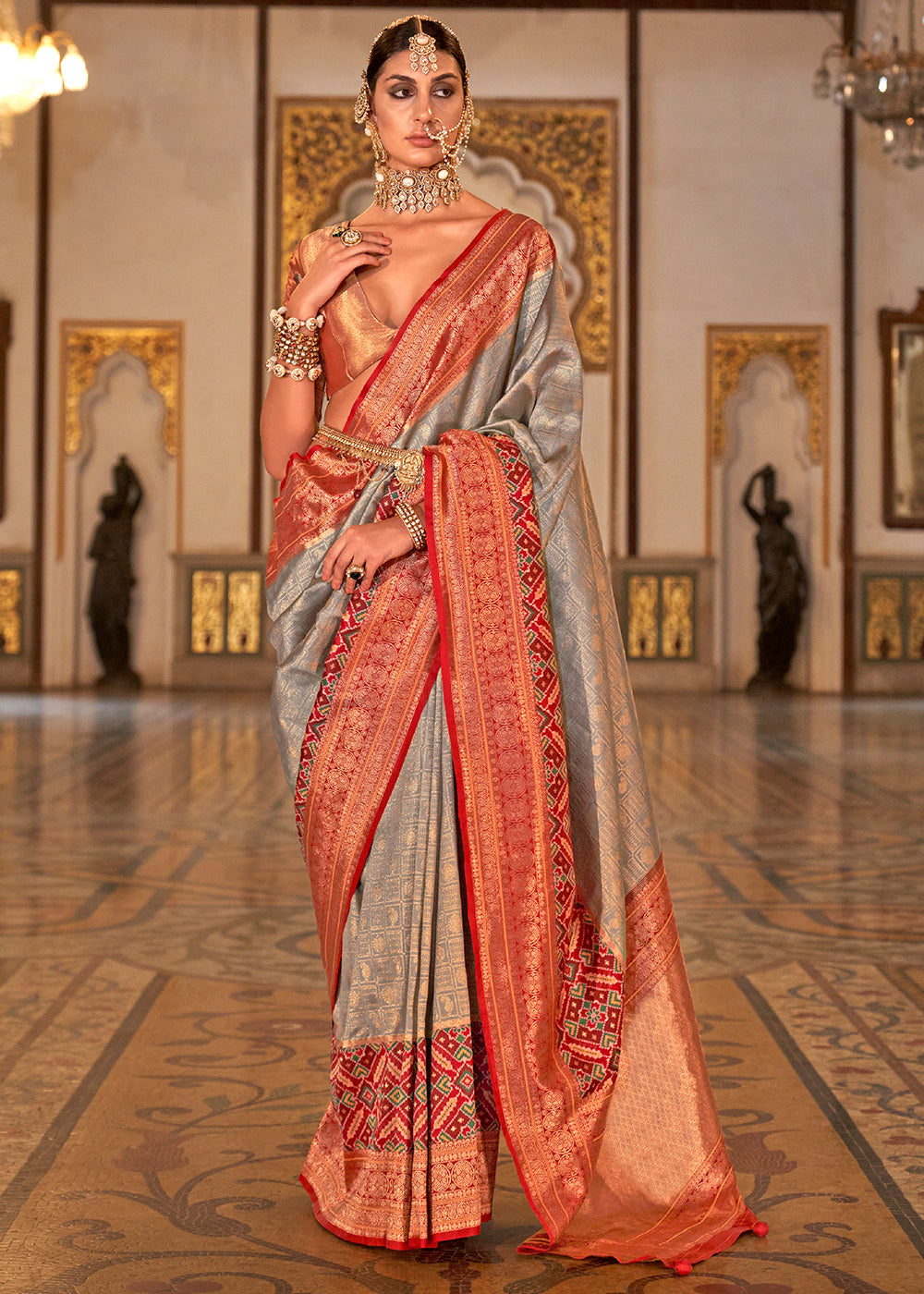 PREMIUM SILK Embroidered with Heavy Patchwork & Cutwork Border Saree with  Blouse