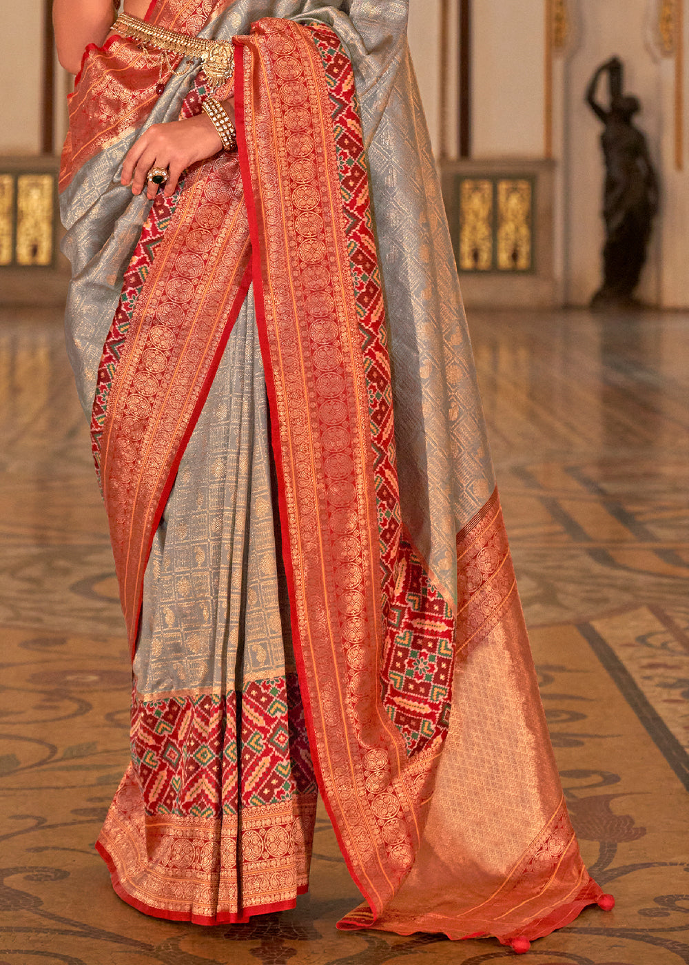 PREMIUM SILK Embroidered with Heavy Patchwork & Cutwork Border Saree with  Blouse