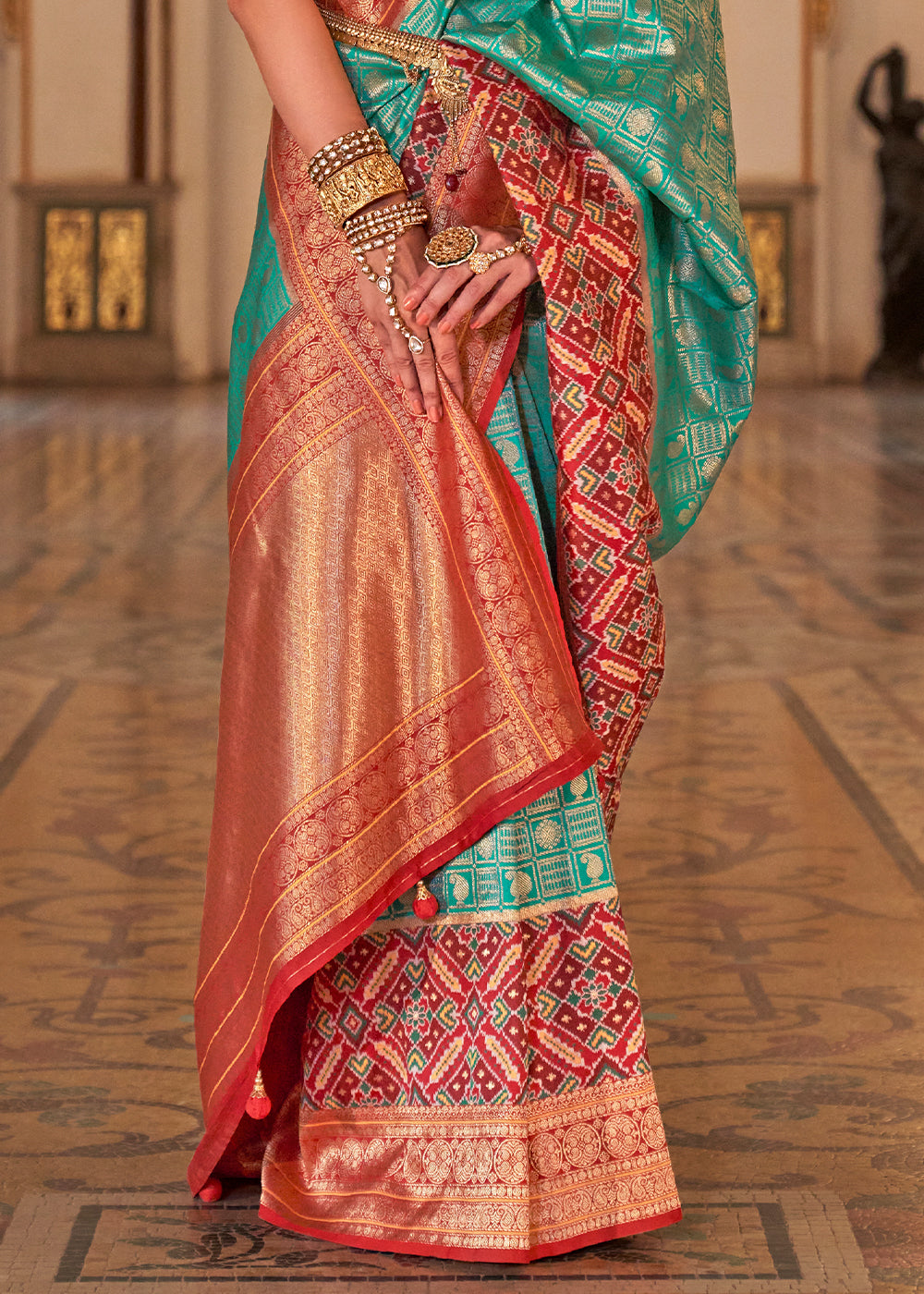 PREMIUM SILK Embroidered with Heavy Patchwork & Cutwork Border Saree with  Blouse