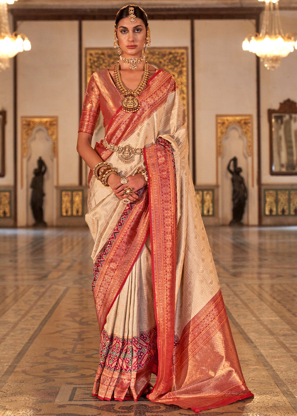 PREMIUM SILK Embroidered with Heavy Patchwork & Cutwork Border Saree with  Blouse