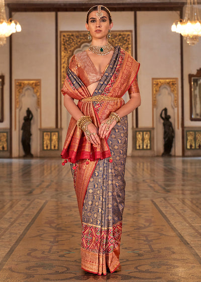 PREMIUM SILK Embroidered with Heavy Patchwork & Cutwork Border Saree with  Blouse