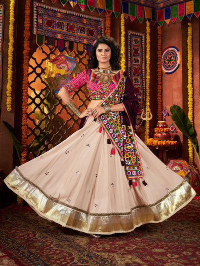 Beige colour Navratri Designer Viscose Cotton multi colour lehenga choli houseofpanchhi