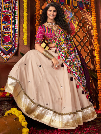 Beige colour Navratri Designer Viscose Cotton multi colour lehenga choli houseofpanchhi