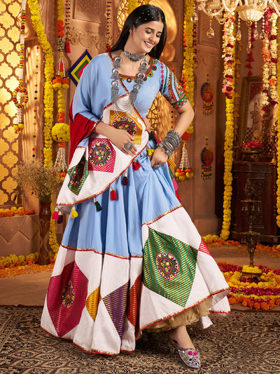Viscose cotton thread embroidered with jacquard patch work Ready to wear lehenga choli houseofpanchhi