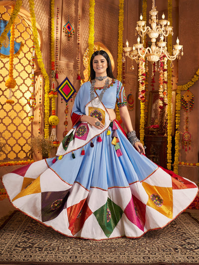 Viscose cotton thread embroidered with jacquard patch work Ready to wear lehenga choli houseofpanchhi