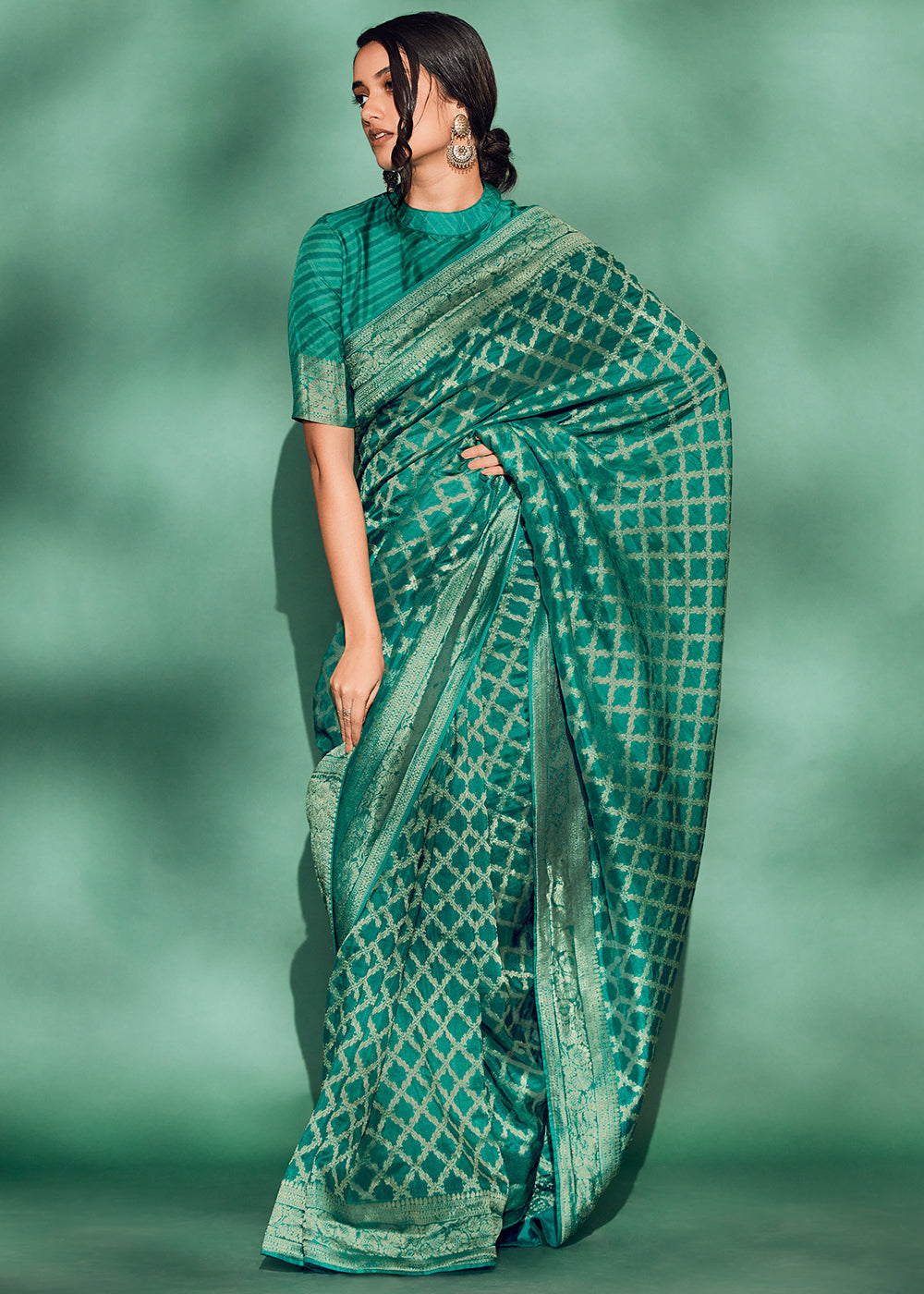 Green Color Pure Viscos Woven Saree