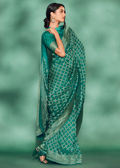 Green Color Pure Viscos Woven Saree