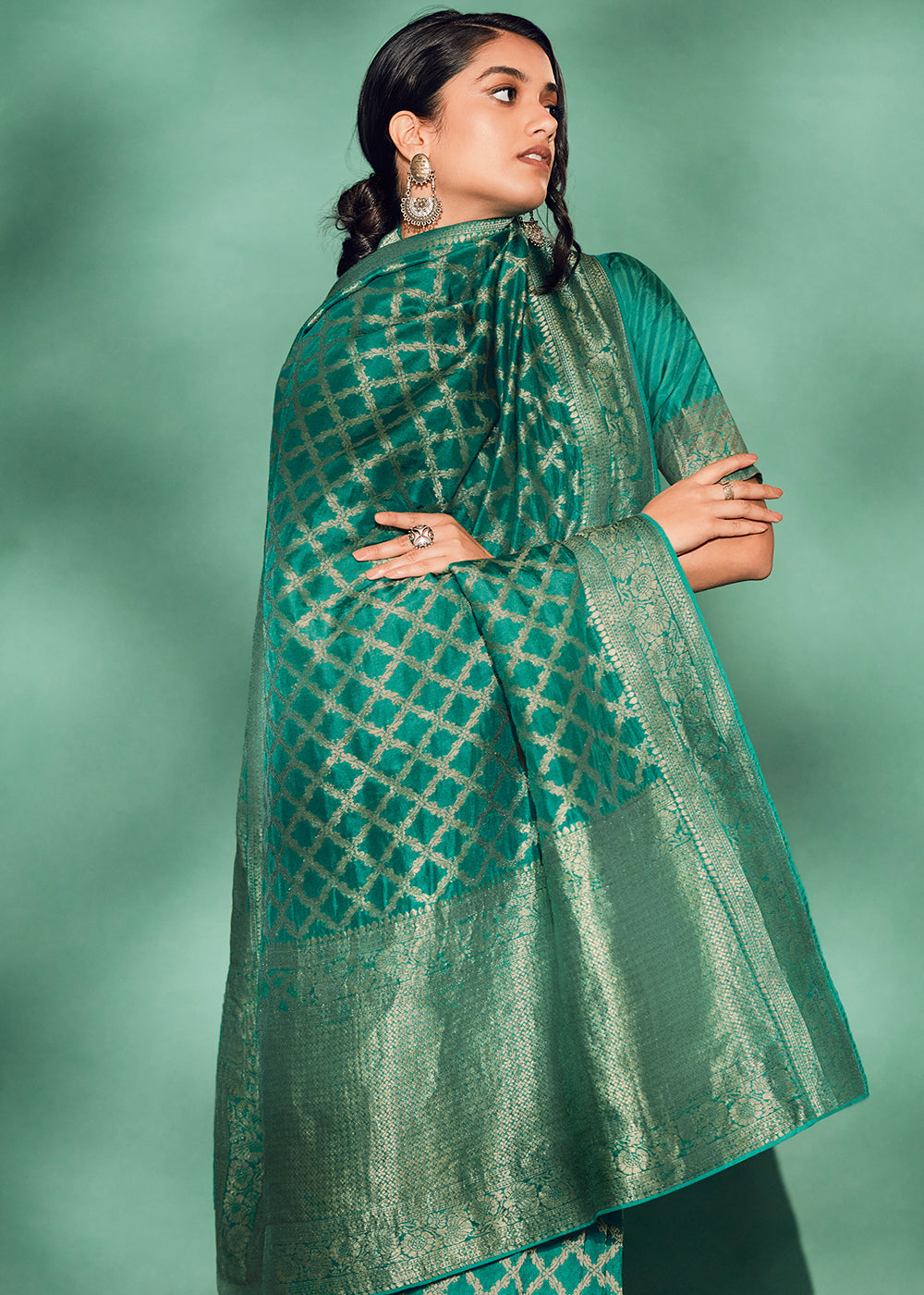 Green Color Pure Viscos Woven Saree