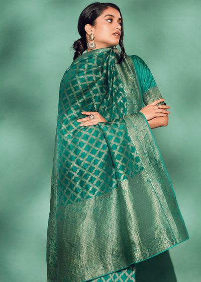 Green Color Pure Viscos Woven Saree