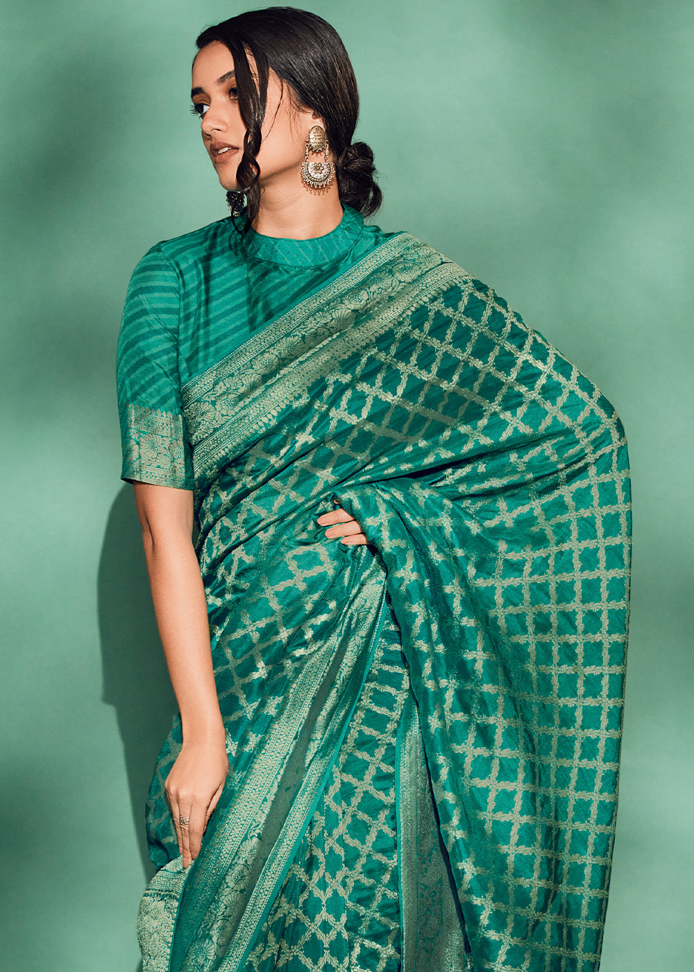 Green Color Pure Viscos Woven Saree