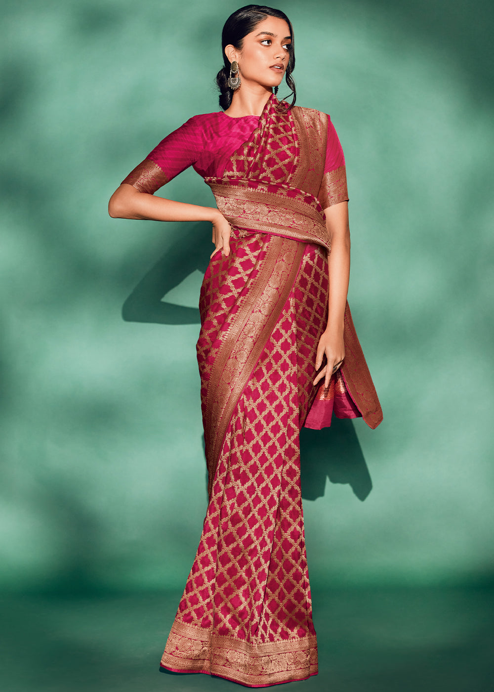 Pink Color Pure Viscos Woven Saree