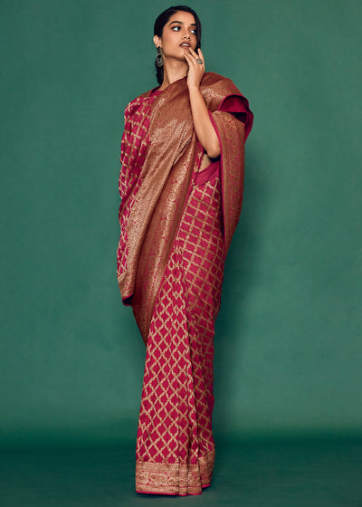 Pink Color Pure Viscos Woven Saree