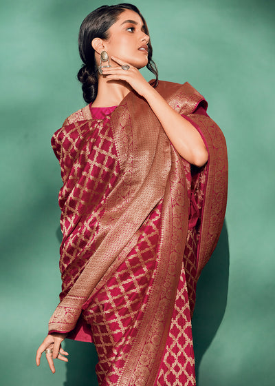 Pink Color Pure Viscos Woven Saree