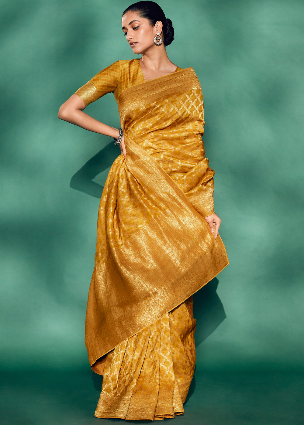 Mustard Color Pure Viscos Woven Saree