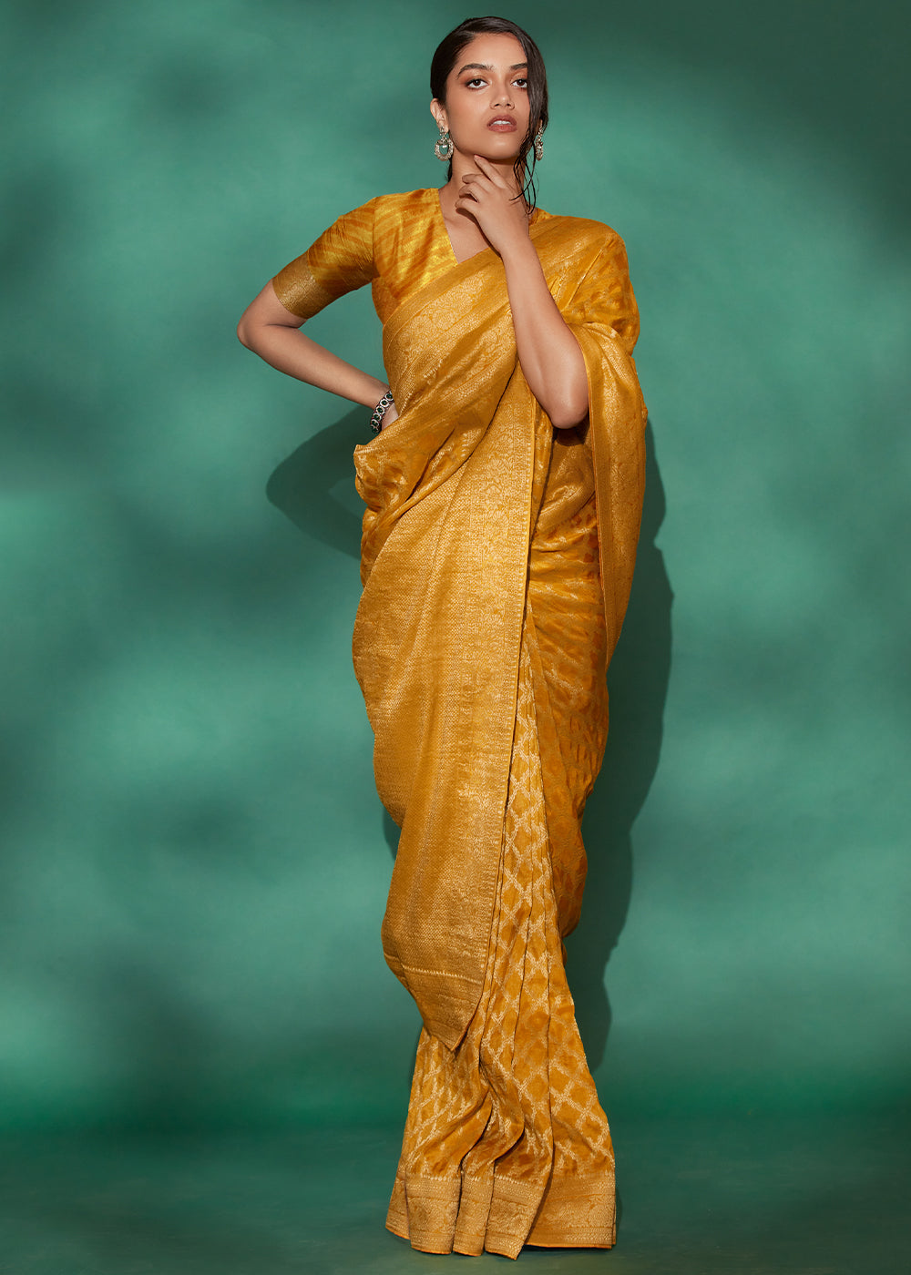 Mustard Color Pure Viscos Woven Saree