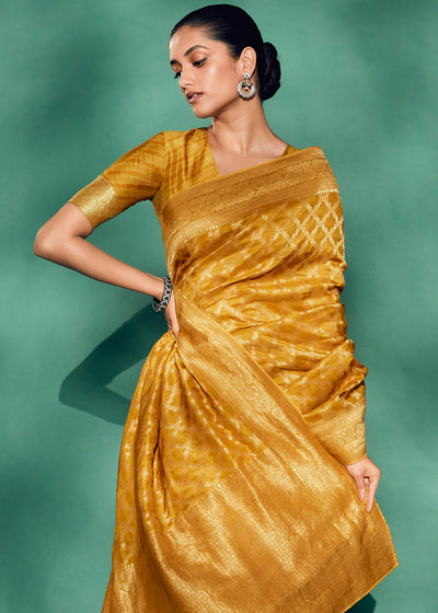 Mustard Color Pure Viscos Woven Saree