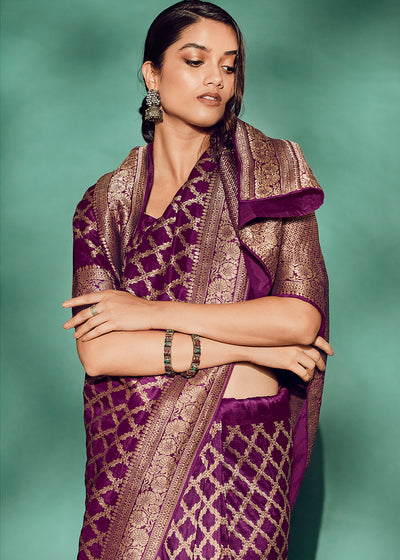 Purple Color Pure Viscos Woven Saree