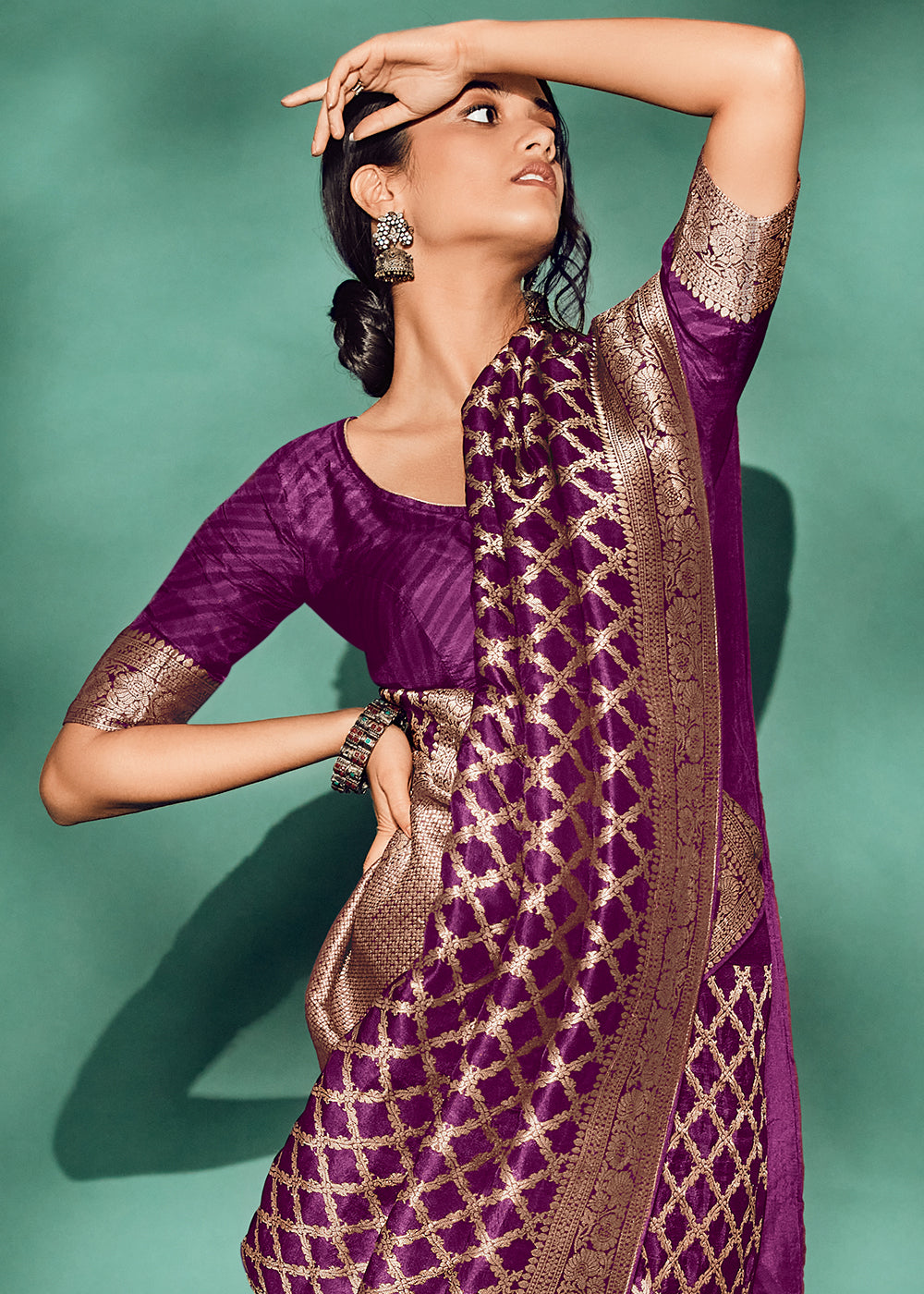 Purple Color Pure Viscos Woven Saree