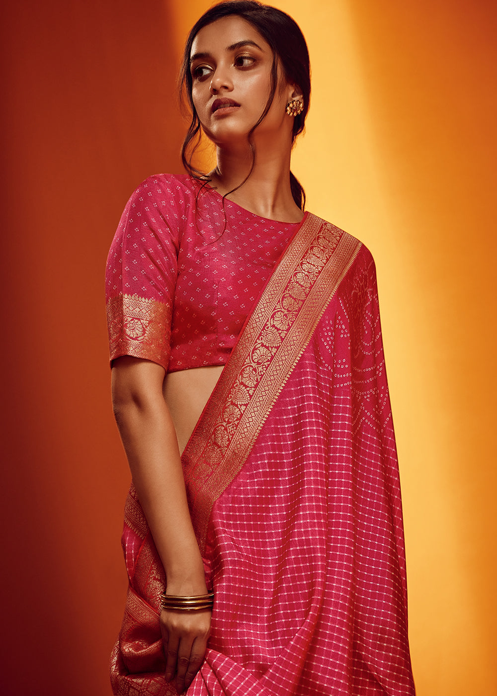 Pink Color Bandhani Printed Pure Viscos Woven Saree