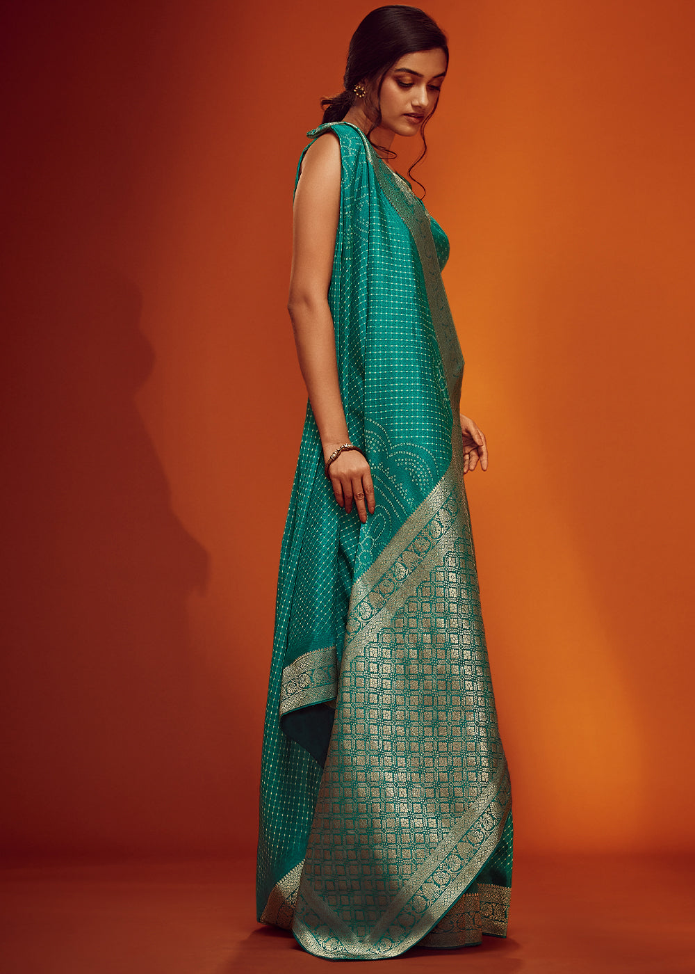 Teal Color Bandhani Printed Pure Viscos Woven Saree