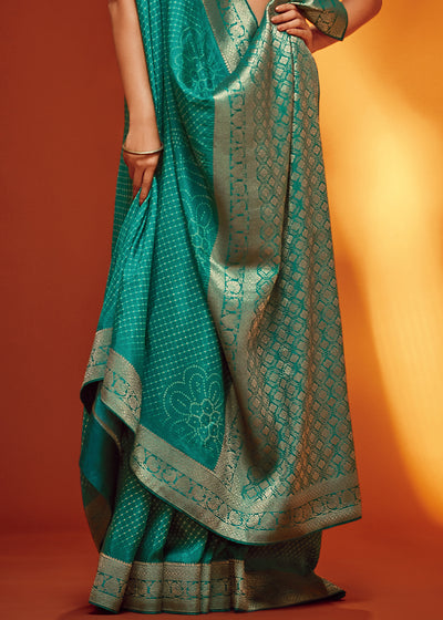 Teal Color Bandhani Printed Pure Viscos Woven Saree