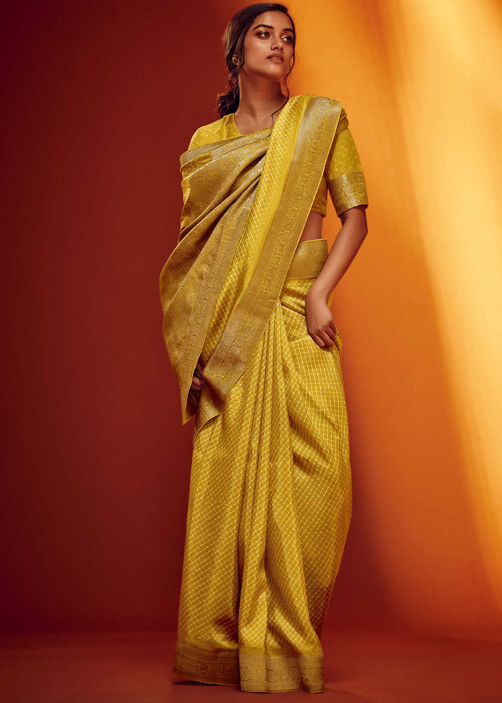 Yellow Color Bandhani Printed Pure Viscos Woven Saree