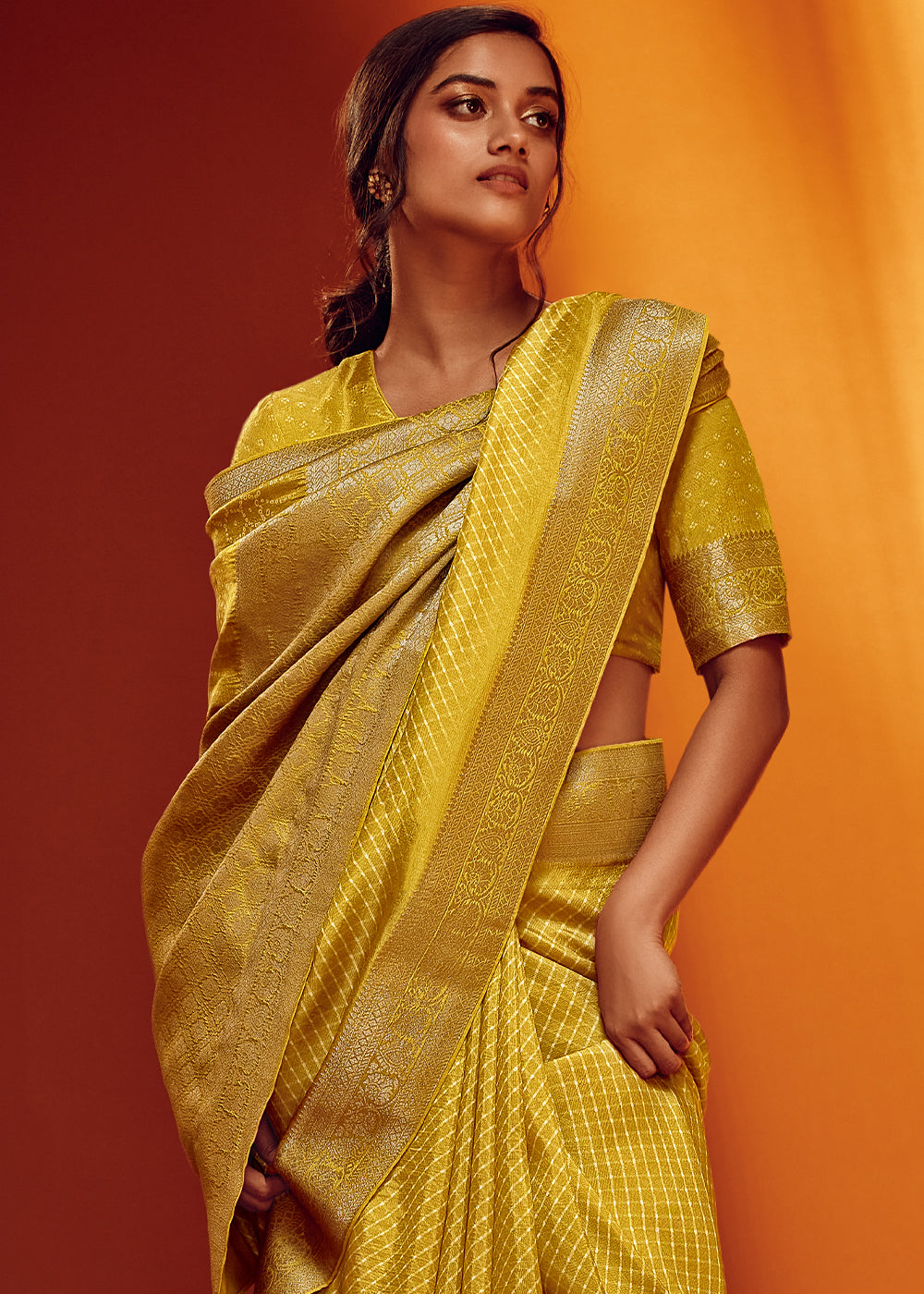 Yellow Color Bandhani Printed Pure Viscos Woven Saree