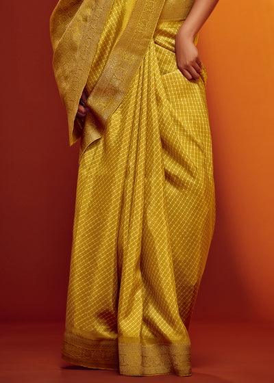 Yellow Color Bandhani Printed Pure Viscos Woven Saree