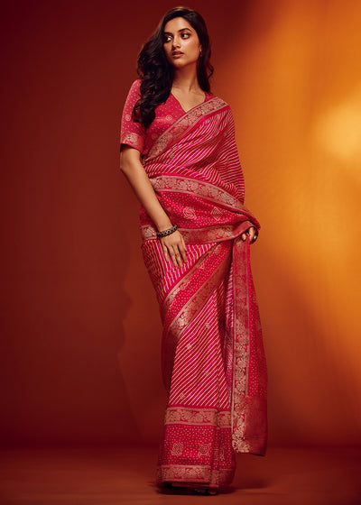 Pink Color Digitally Printed Pure Viscos Woven Saree