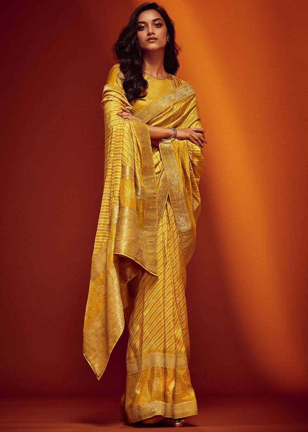 Yellow Color Digitally Printed Pure Viscos Woven Saree