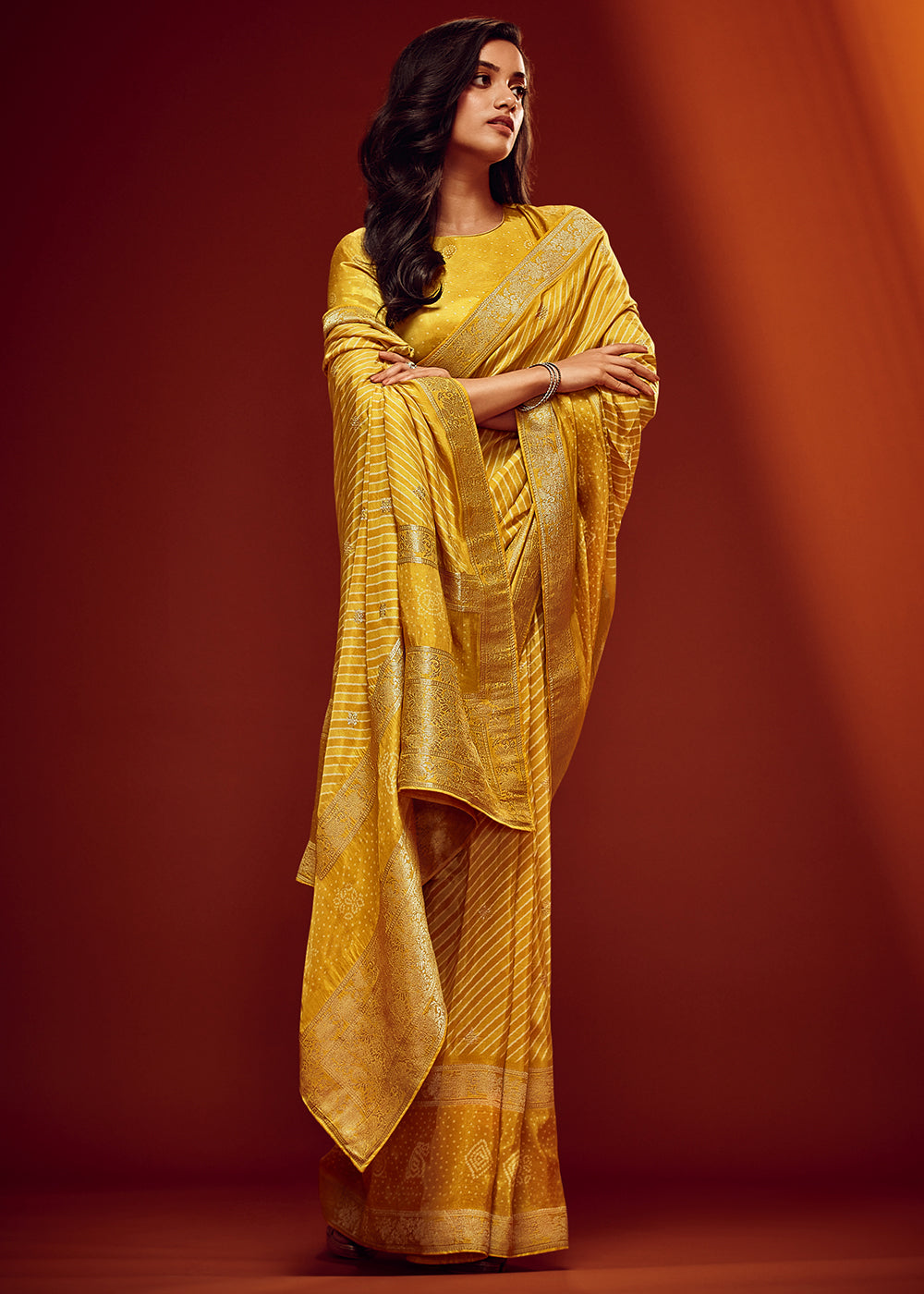 Yellow Color Digitally Printed Pure Viscos Woven Saree