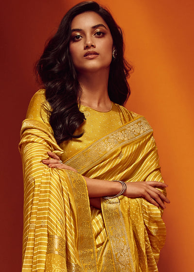 Yellow Color Digitally Printed Pure Viscos Woven Saree