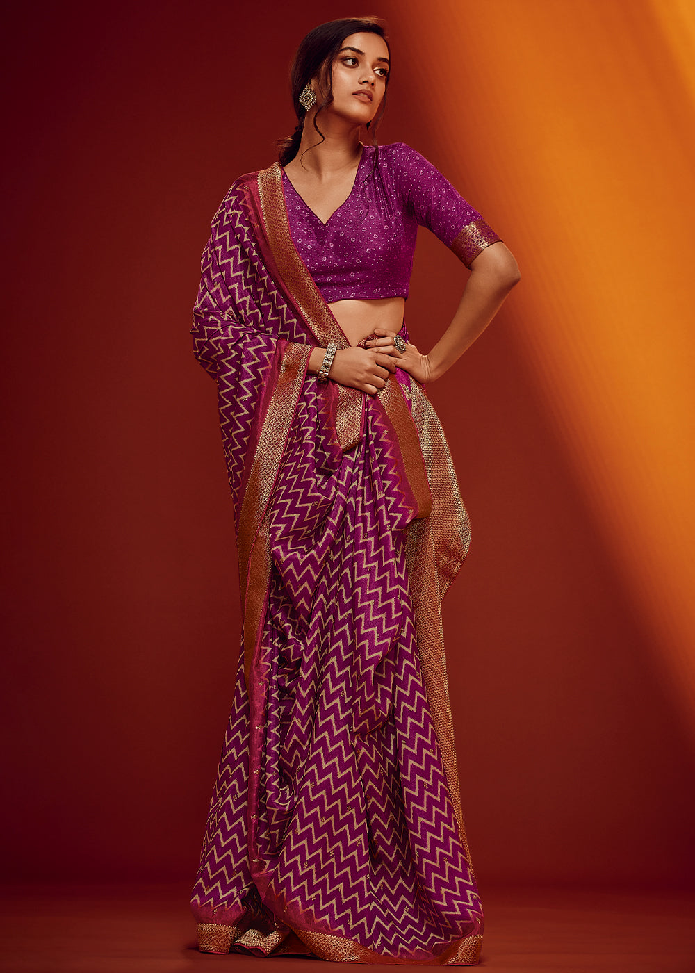 Purple Color Digitally Printed Pure Viscos Woven Saree