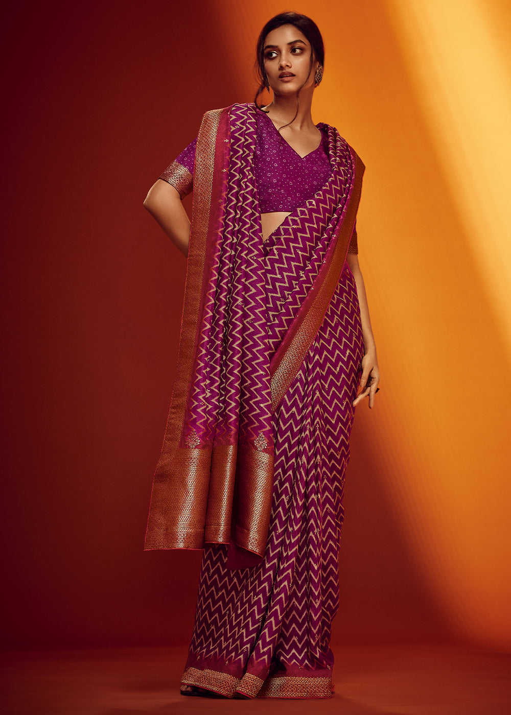 Purple Color Digitally Printed Pure Viscos Woven Saree