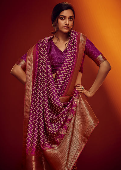 Purple Color Digitally Printed Pure Viscos Woven Saree