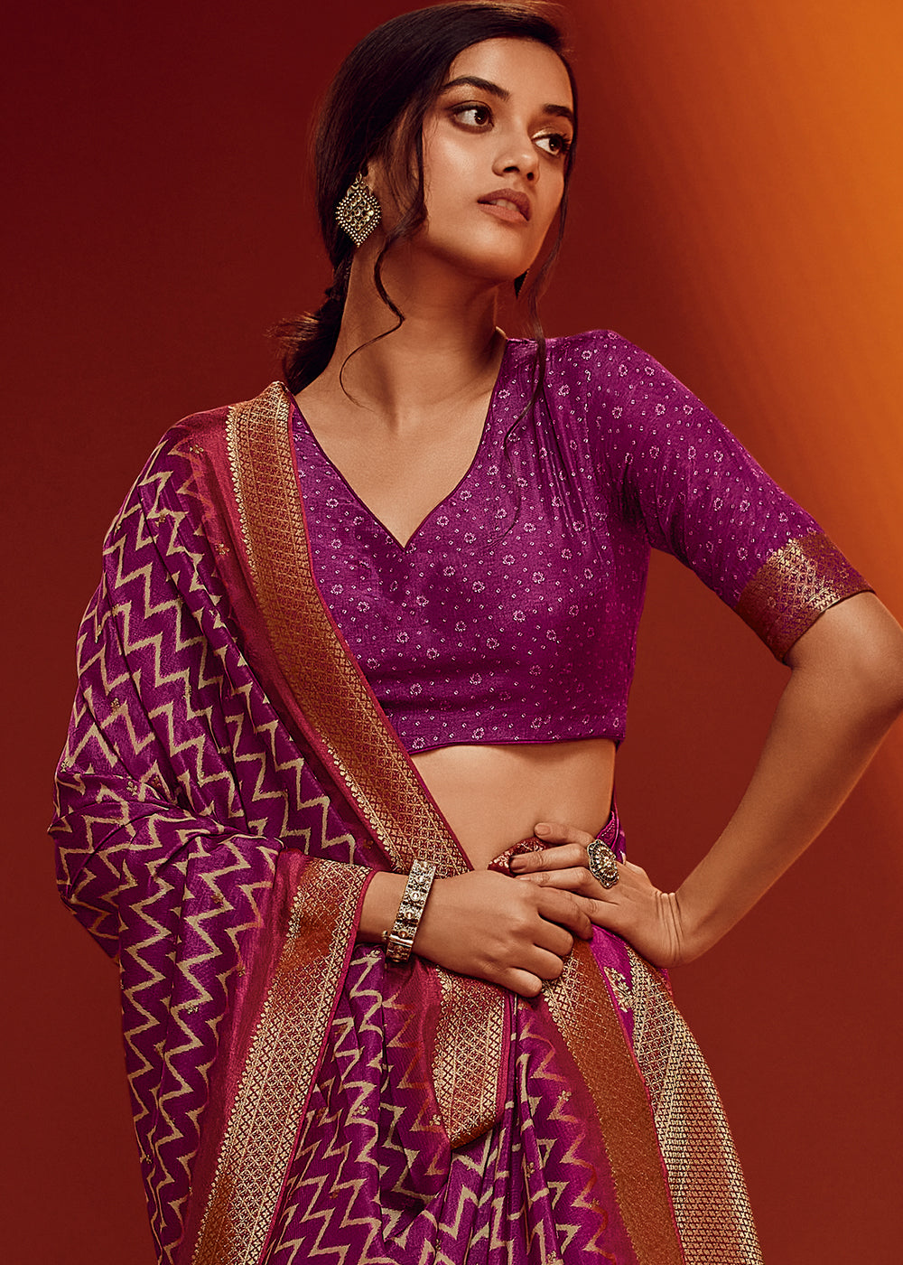 Purple Color Digitally Printed Pure Viscos Woven Saree