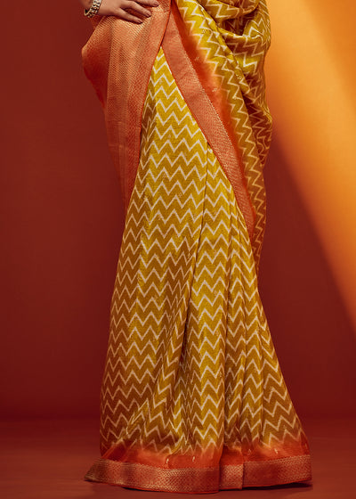 Yellow Color Digitally Printed Pure Viscos Woven Saree