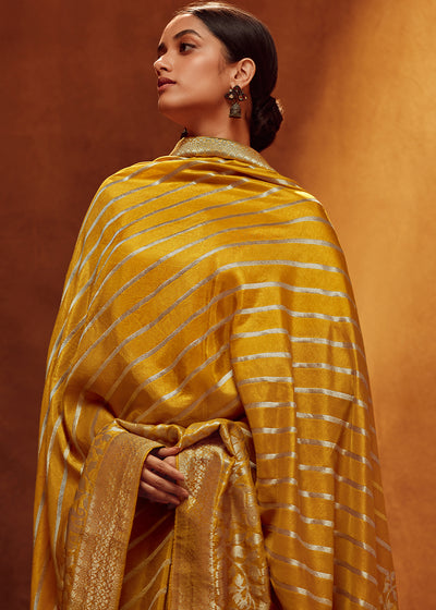 Mustard Color Pure Viscos Woven Leheriya Pattern Silk Saree